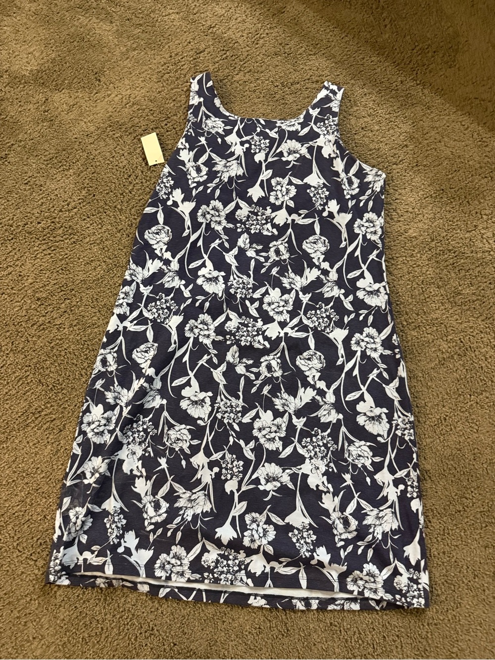 Sleeveless Navy Blue Floral Casual Dress